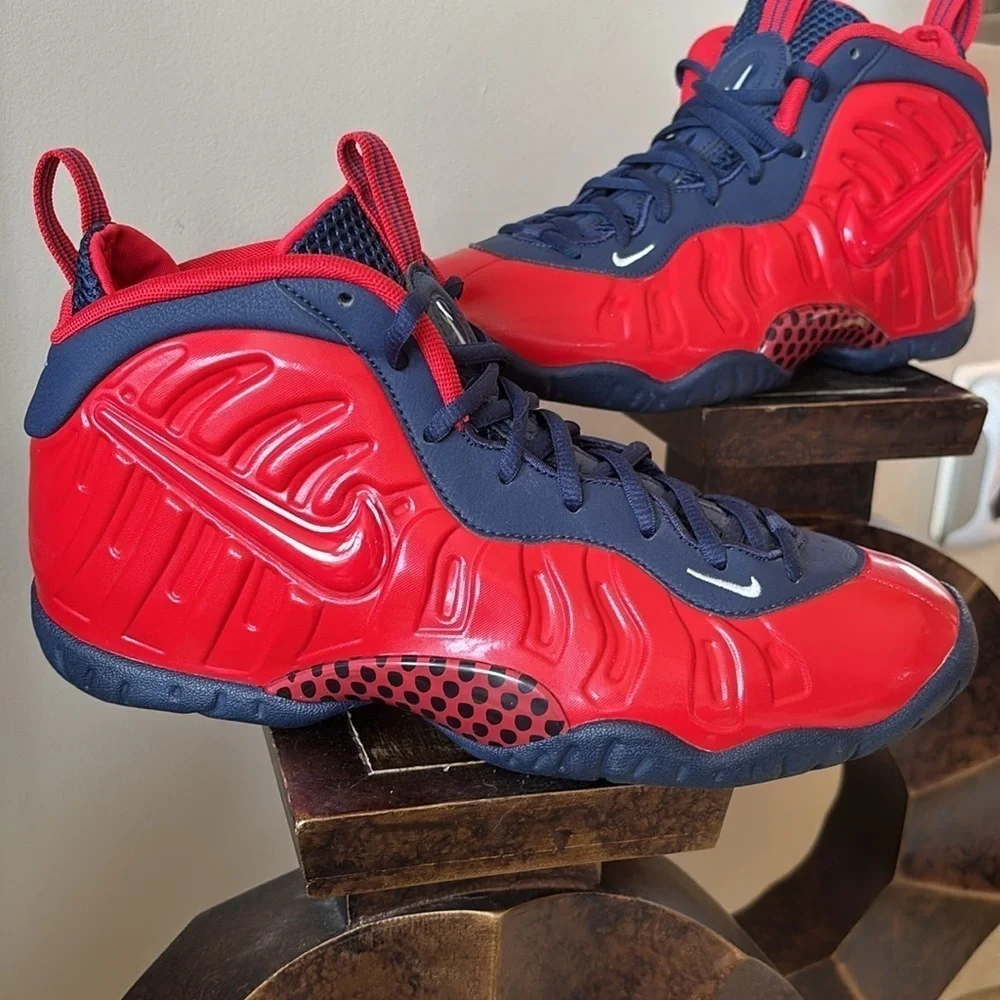 Nike Air Foamposite Little Posite Pro University Red Blue Lace Up Sneakers Shiny